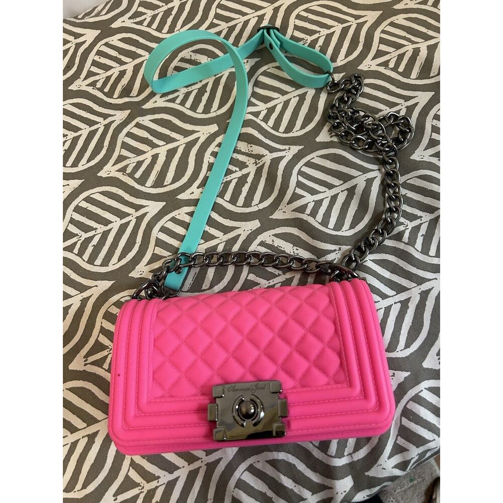 American Jewel Brand Gummy Bag Purse Pre-Owned Bright Pink/Teal Strap